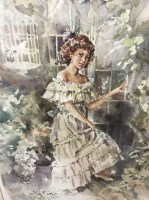 Lot 464 - TWO PRINTS OF A FEMALE IN A GARDEN SETTING