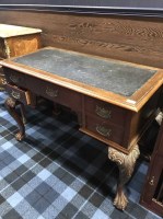 Lot 567 - MAHOGANY SMALL WRITING DESK of chippendale design