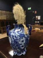 Lot 568 - BLUE AND WHITE VASE along with a feather fan,...