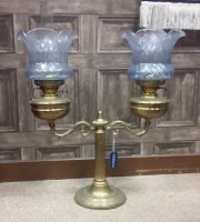 Lot 1647 - VICTORIAN BRASS DOUBLE OIL LAMP with two...