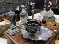 Lot 125 - PAIR OF SILVER PLATED CANDLESTICKS along with...