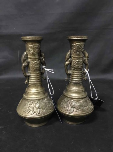Lot 148 - PAIR OF CHINESE BRONZE DOUBLE HANDLED GOURD...
