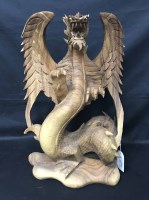 Lot 160 - LARGE CARVED WOODEN FIGURE OF A DRAGON