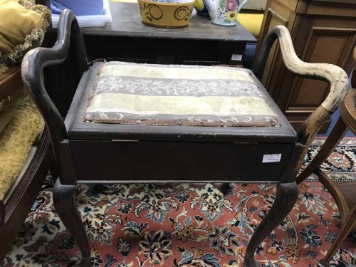 Lot 164 - WOODEN BLANKET CHEST, PARLOUR CHAIR AND STOOL (3)