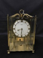 Lot 181 - OAK MANTEL CLOCK along with a brass and glass...