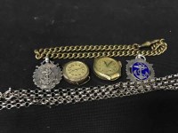 Lot 213 - SILVER WATCH CHAIN with shield shaped fob,...