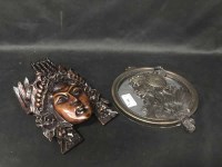 Lot 249 - MIRROR WITH BUST IN RELIEF AND A WOODEN BUST (2)