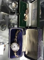 Lot 300 - LADY'S GOLD WRISTWATCH AND A PAIR OF CUFFLINKS...