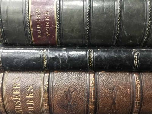 Lot 303 - THREE LEATHER BOUND VOLUMES OF LANDSEER AND BURNS