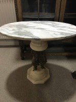 Lot 349 - MARBLE TOPPED OCCASIONAL TABLE on three fish...
